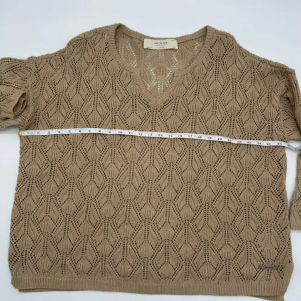 Peace Love World Boheme Open Knit V Neck Sweater XL Boho Crochet QVC